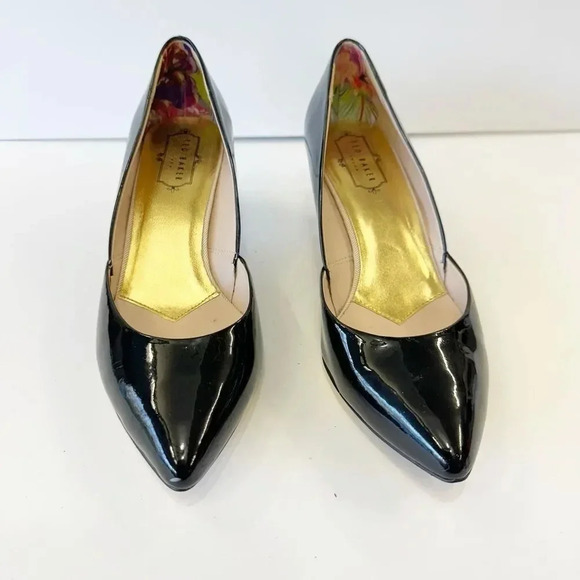 TED BAKER Black Patent Leather Kitten Heel Size 9.5 - Picture 2 of 8